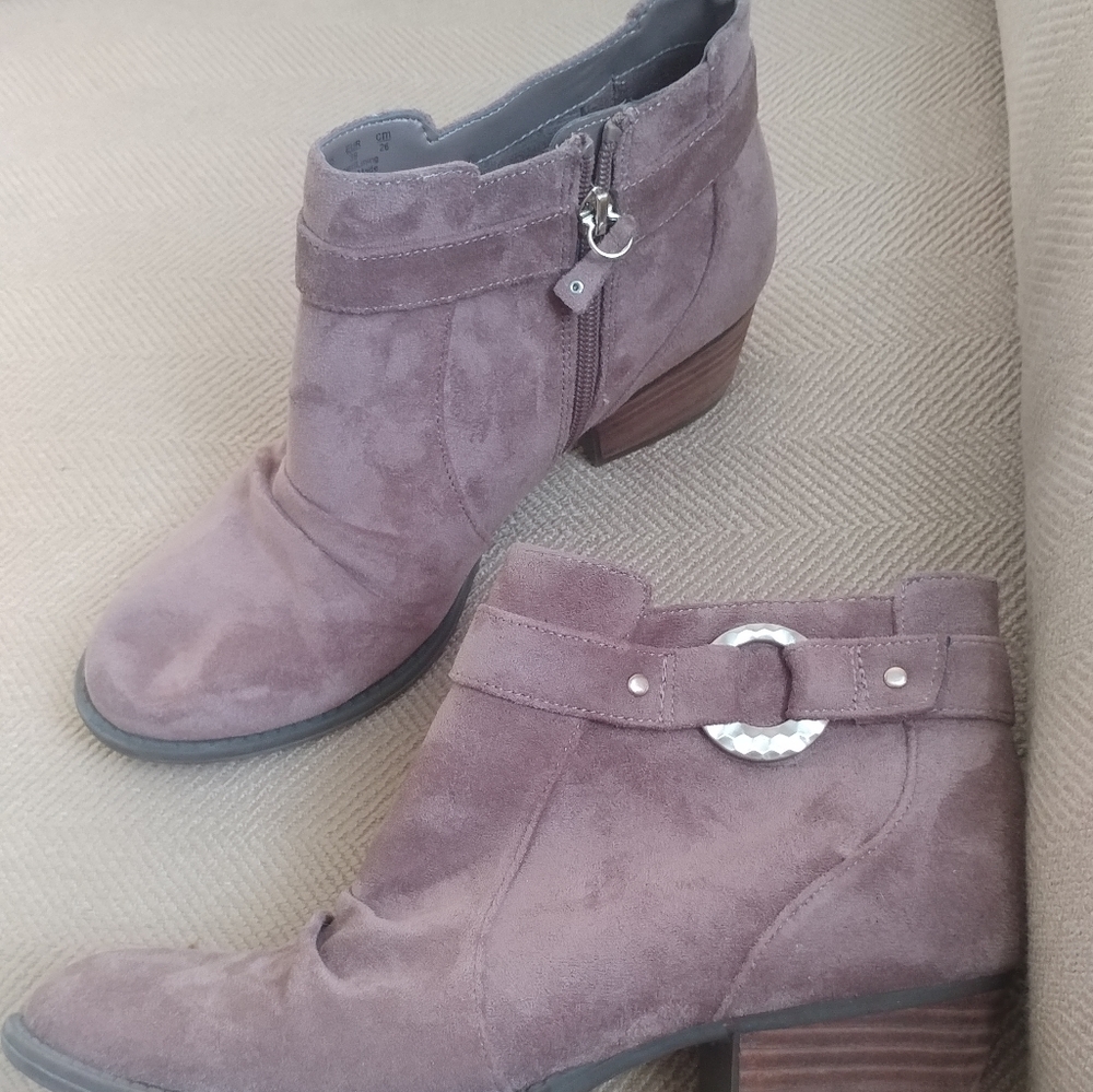 Soft Faux Suede Buckle Ankle Heeled Bootie